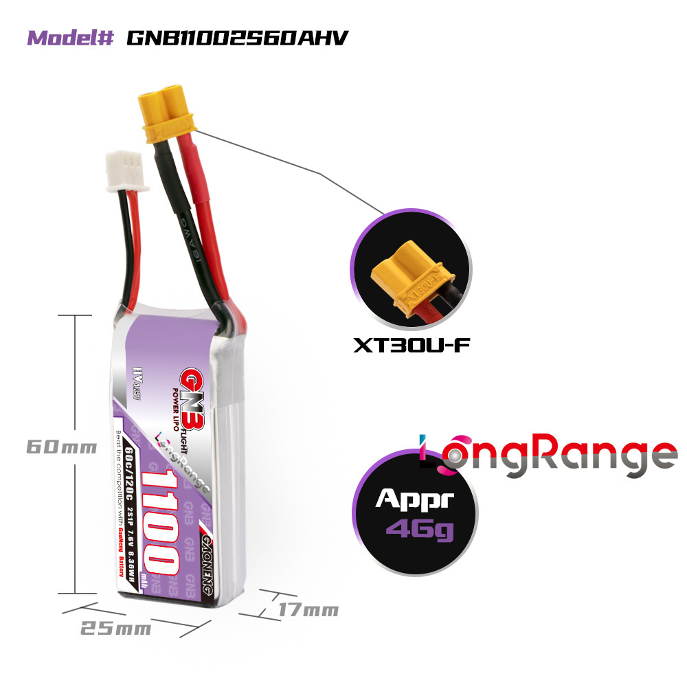 GNB 1100mAh 2S 3S 4S 6S 60C/12 - Drone Battery Lipo 评论和价格